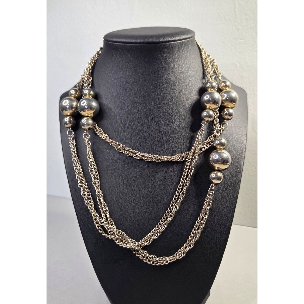 Vintage Station Necklace Gold Tone with Gold Tone Beads